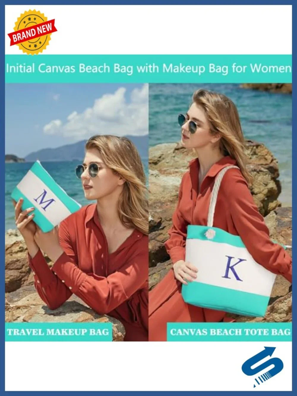 Large Canvas Waterproof Beach Tote with Zipper Closure